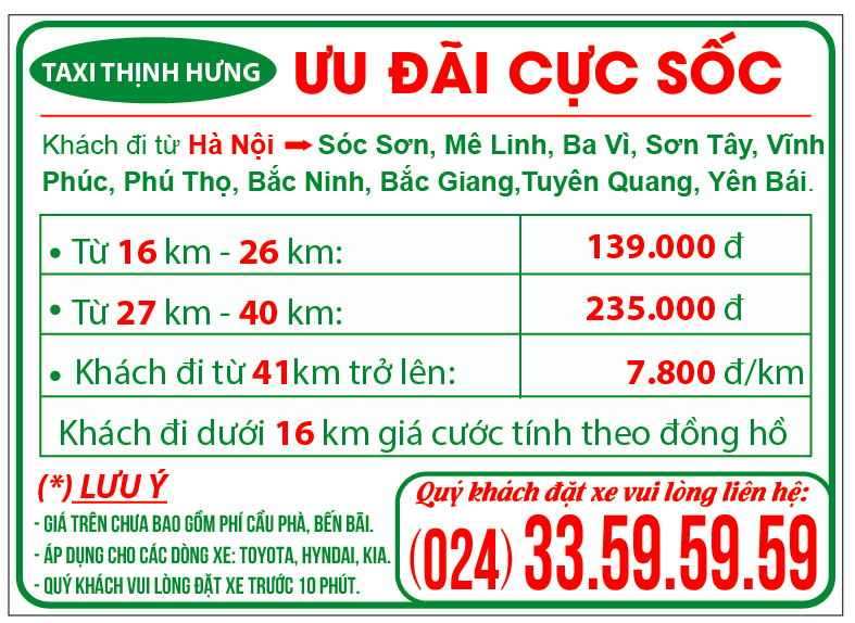 giá taxi thịnh hưng